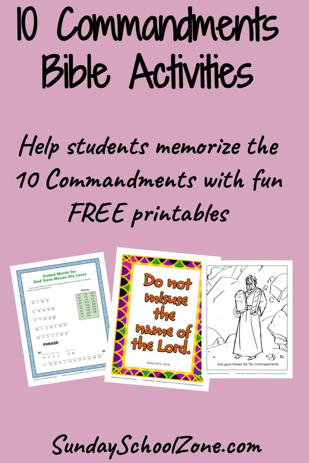10 Commandments For Kids Sunday School Bible Lesson Activities