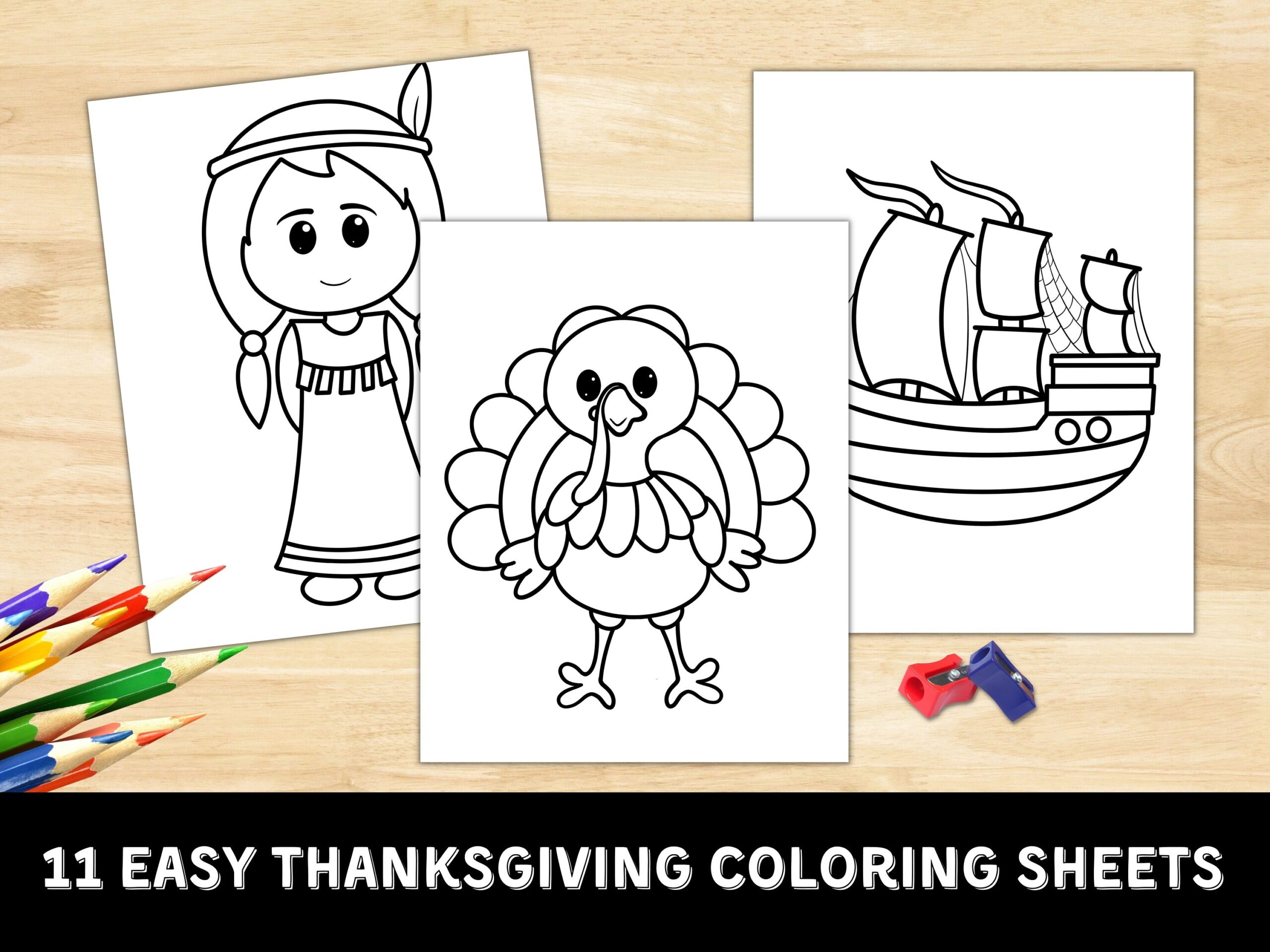 11 Thanksgiving Coloring Sheets Beginner Coloring Page Easy Coloring Pages Preschool Thanksgiving Kids Coloring Kindergarten fall Etsy