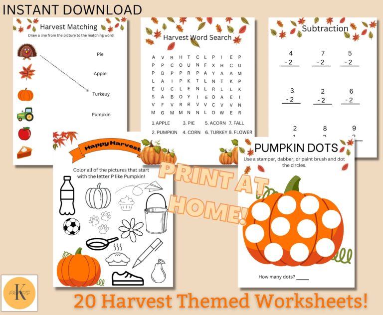 20 Digital Fall Harvest Themed Worksheets Elementary Worksheets 