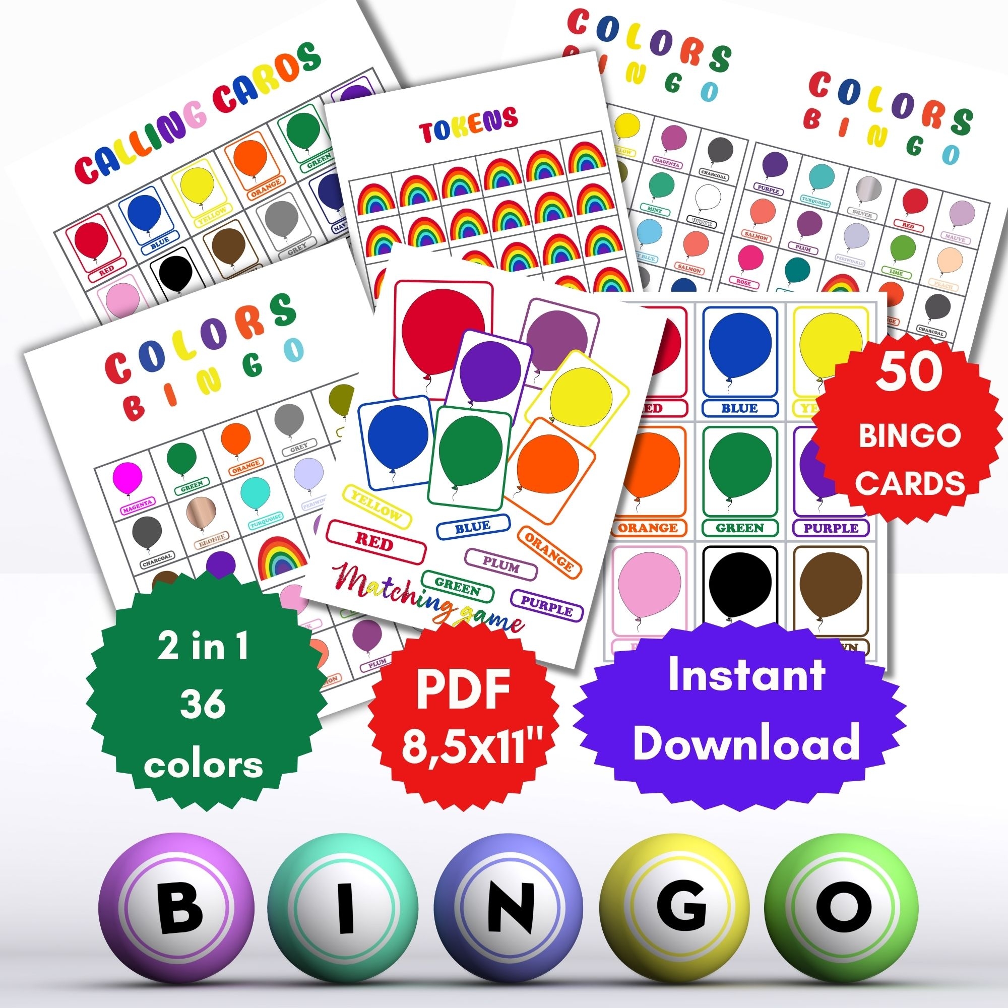 50 Color Bingo Cards Preschool Printable Game Classroom Activity Color Flash Card Montessori Teacha 