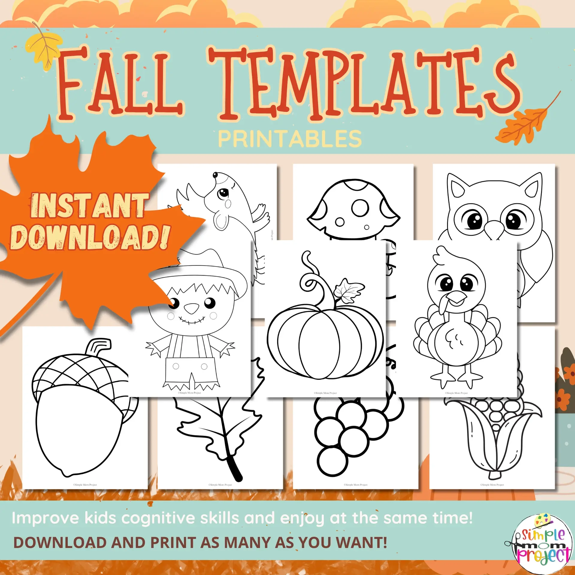 50 Fall And Autumn Printable Template Fall And Autumn Coloring Pages Simple Mom Project Store