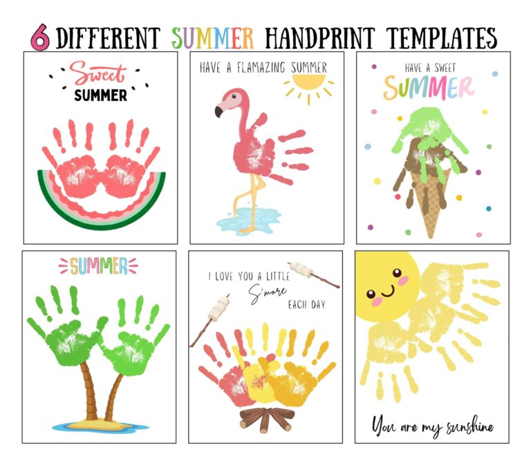 6 Summer Handprint Craft Art Printable Template Bundle Summer Craft Activities For Kids Classful