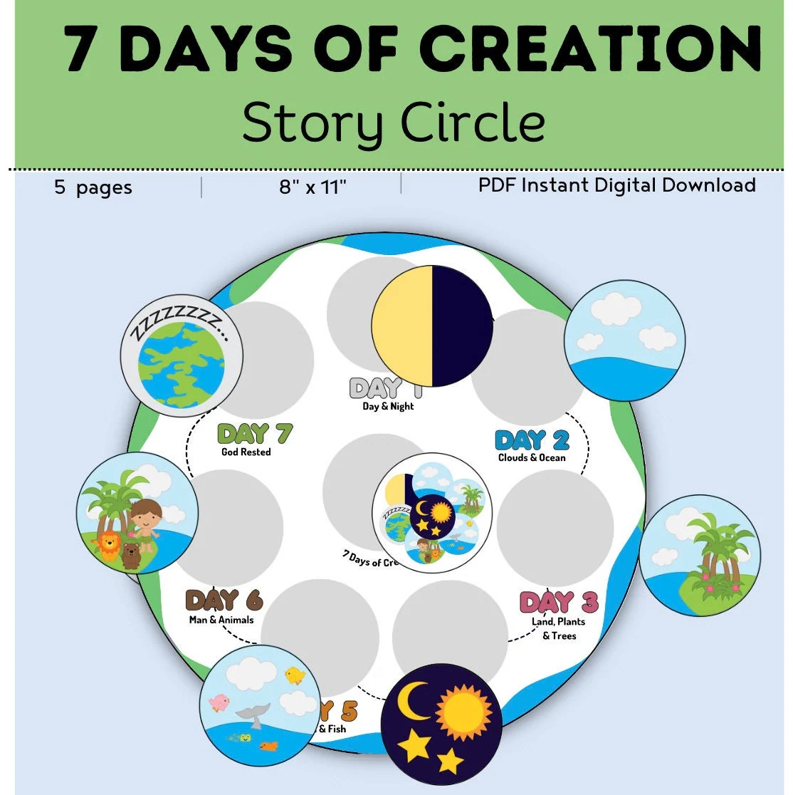 7 Days Of Creation Story Circle DIGITAL DOWNLOAD Church Acitivity Toddler Sunday School Church Etsy