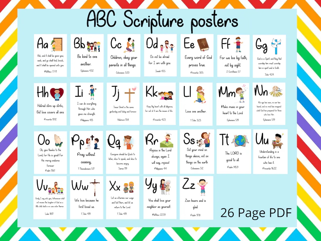ABC Bible Scripture Posters Alphabet Scripture Posters Preschool Kindergarten Phonics Sunday School Decor Classroom Posters Etsy