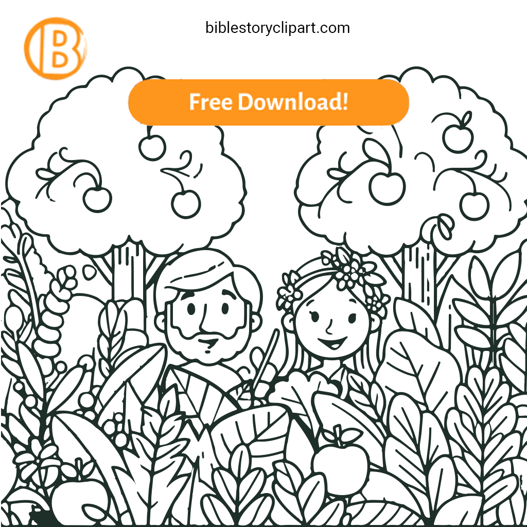 Adam And Eve In The Garden Of Eden Cartoon Coloring Page Bible Story Clipart