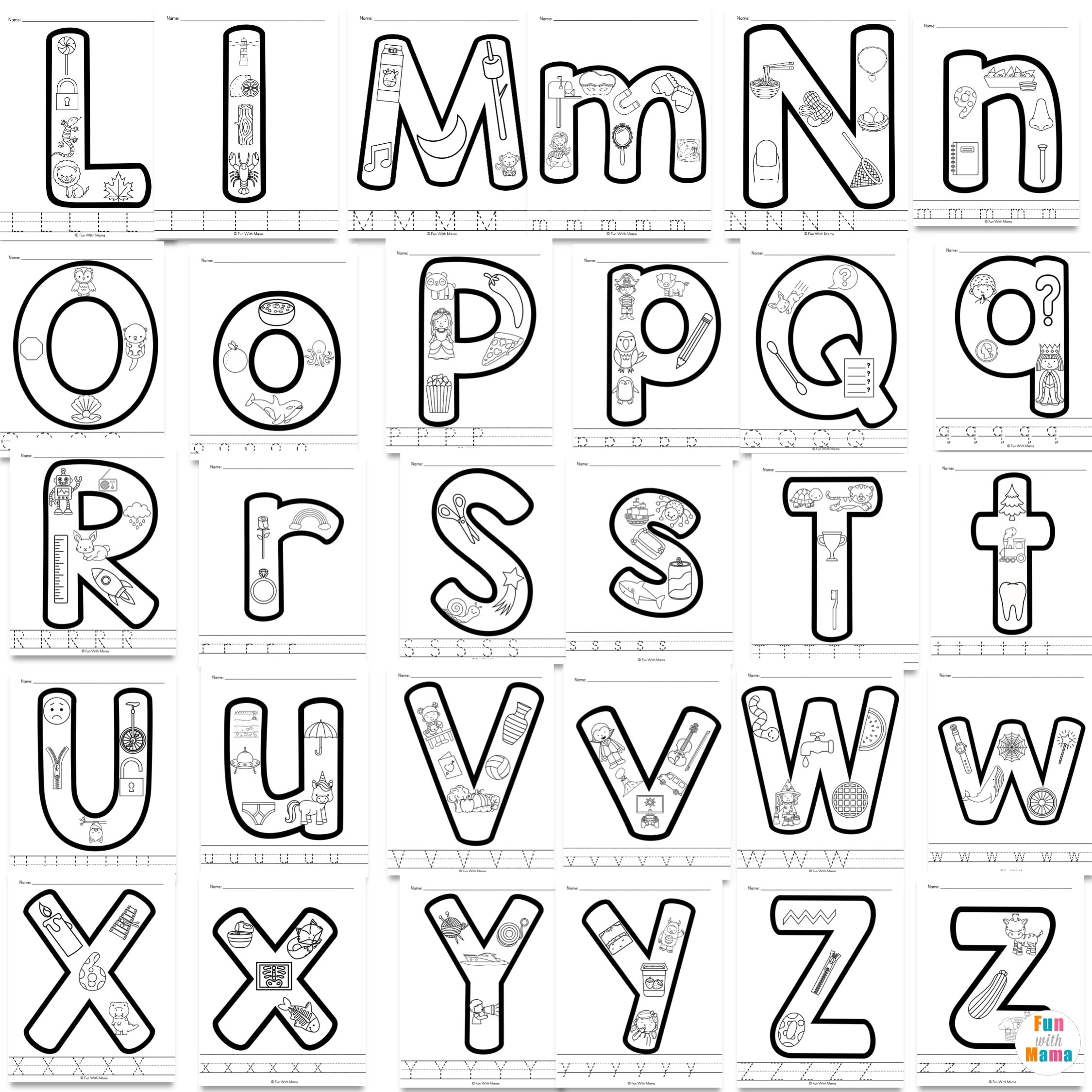 Alphabet Letter Sound Coloring Pages Tracing Worksheets Fun With Mama Shop