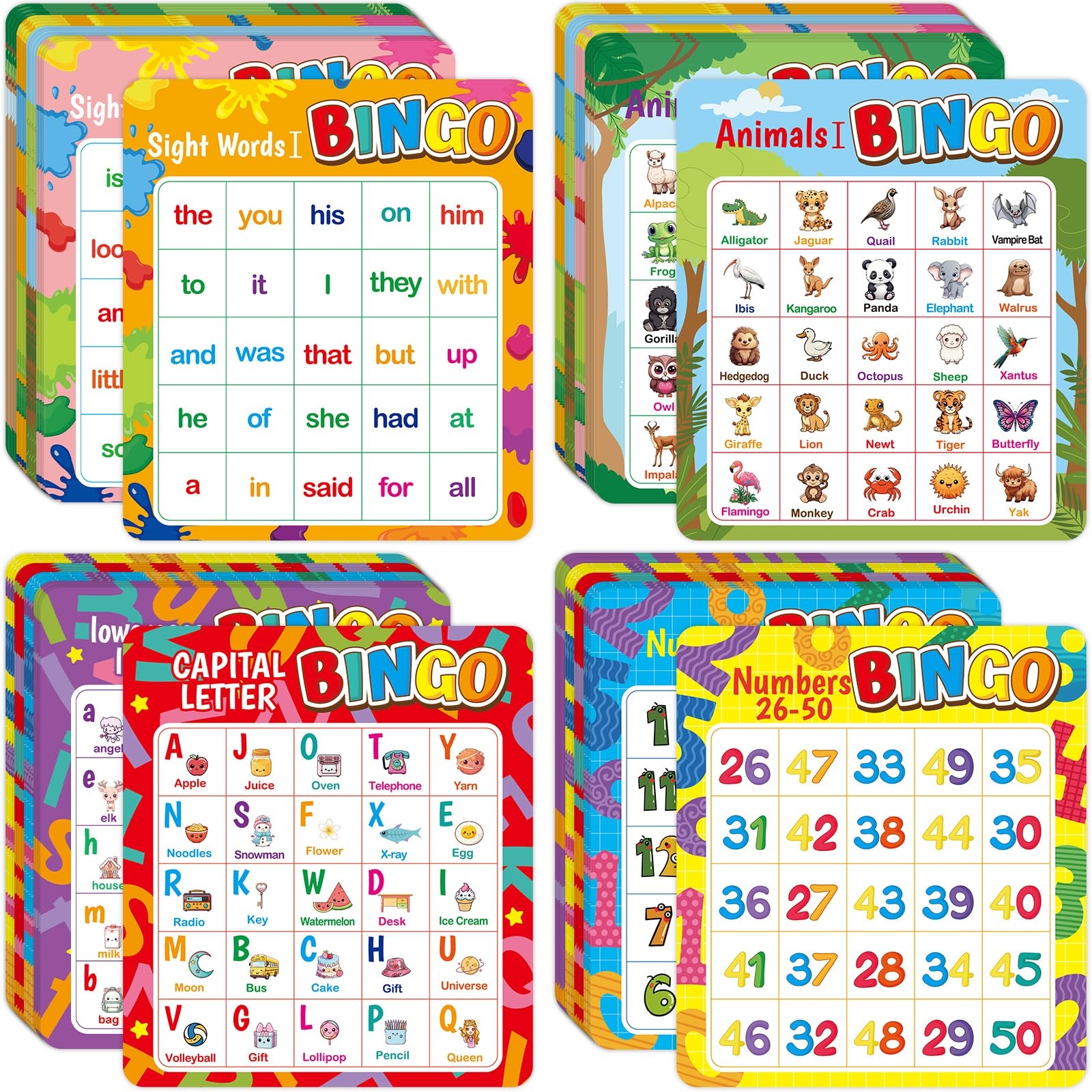 Amazon Alphabet Bingo Game Kids Sight Word Bingo Set Number Letter Animal Board Game For Kindergarten Preschool Counting And Matching Skills Development Family Game Night Classic Educational Supplies Toys U0026 Games