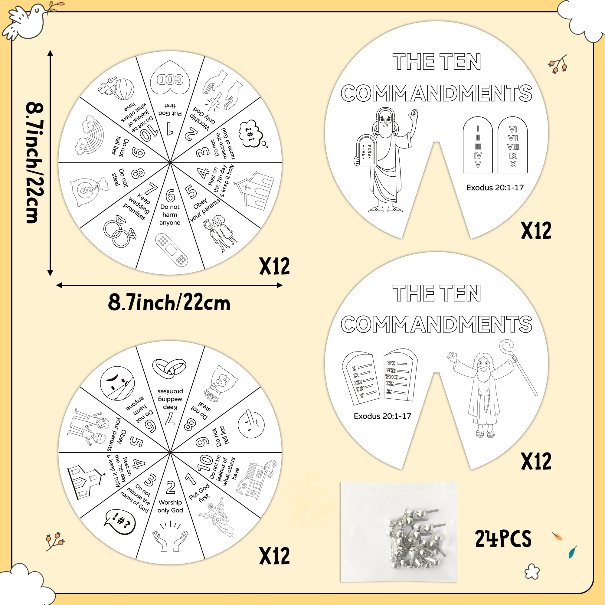 Amazon COcnny Ten Commandments Coloring Craft 24 Sets Color Your Own Religious Art Wheel Kit For Kids 10 Commandments DIY Craft Art Cards For Sunday School Christian Classroom Home Activities VBS