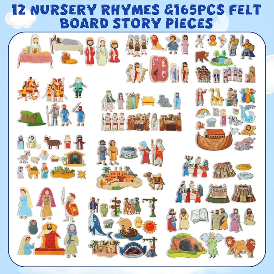 Amazon SmoothNovelty 12 Pack Flannel Felt Board Stories Set With A Foldable Board For Preschool Activities Boys Girls Bible Toys U0026 Games