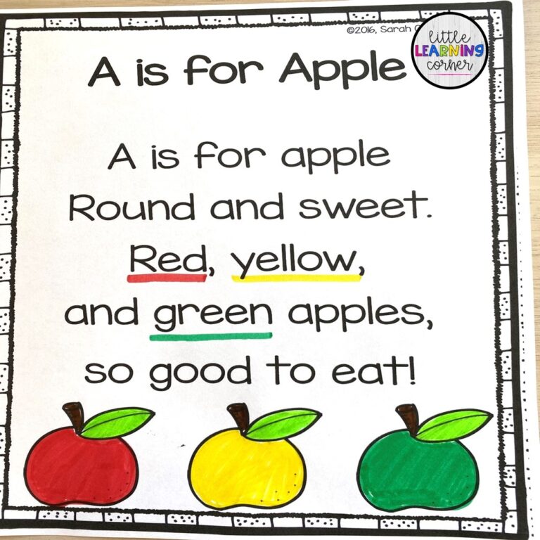 Apple Poems For Kids Fun Fall Rhymes Freebie Little Learning Corner