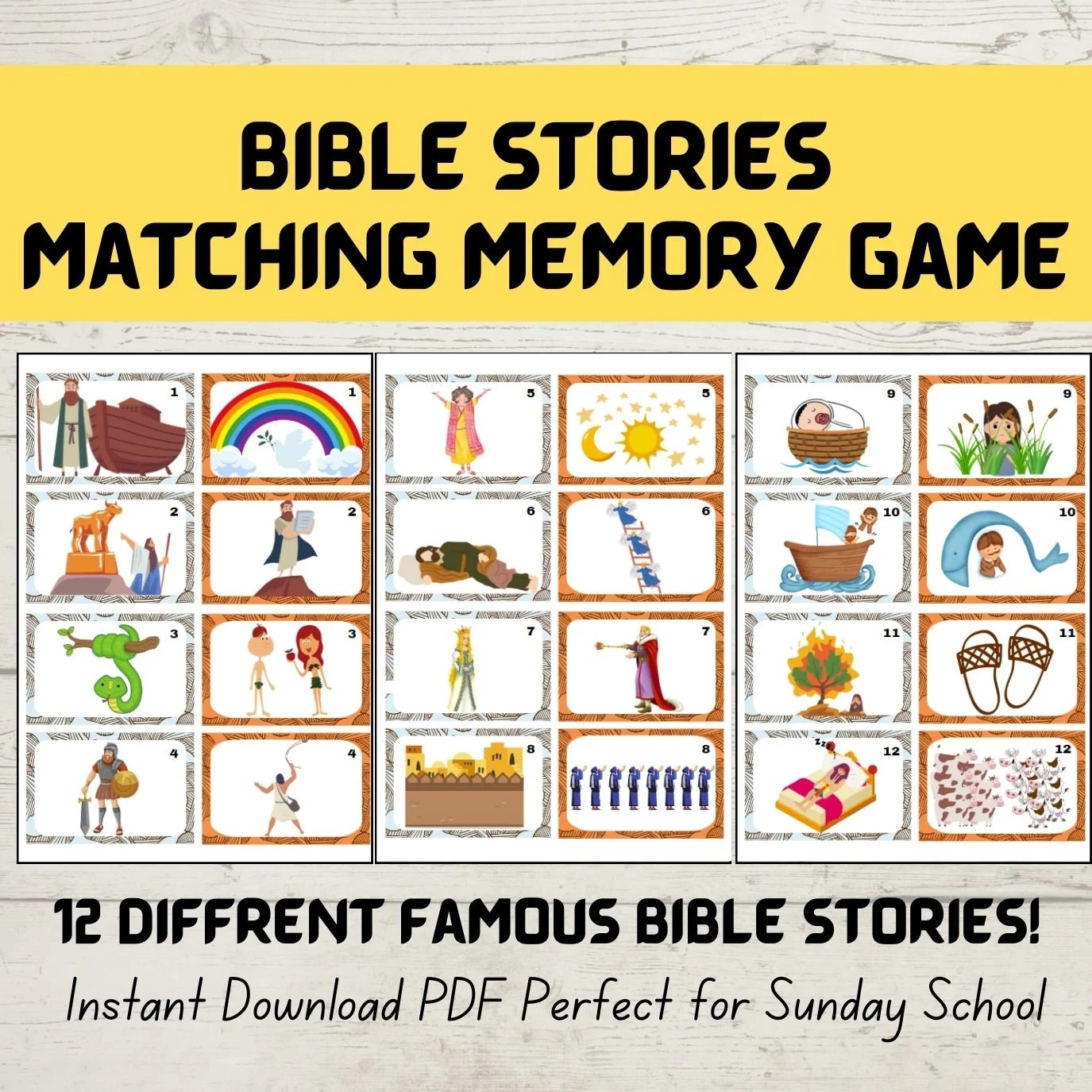 Bible Memory Matching Game Old Testament Stories Bible Craft For 