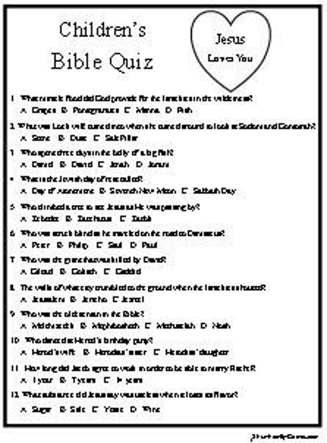 Bible Trivia Printable Questions BibleQuizzes me Worksheets 