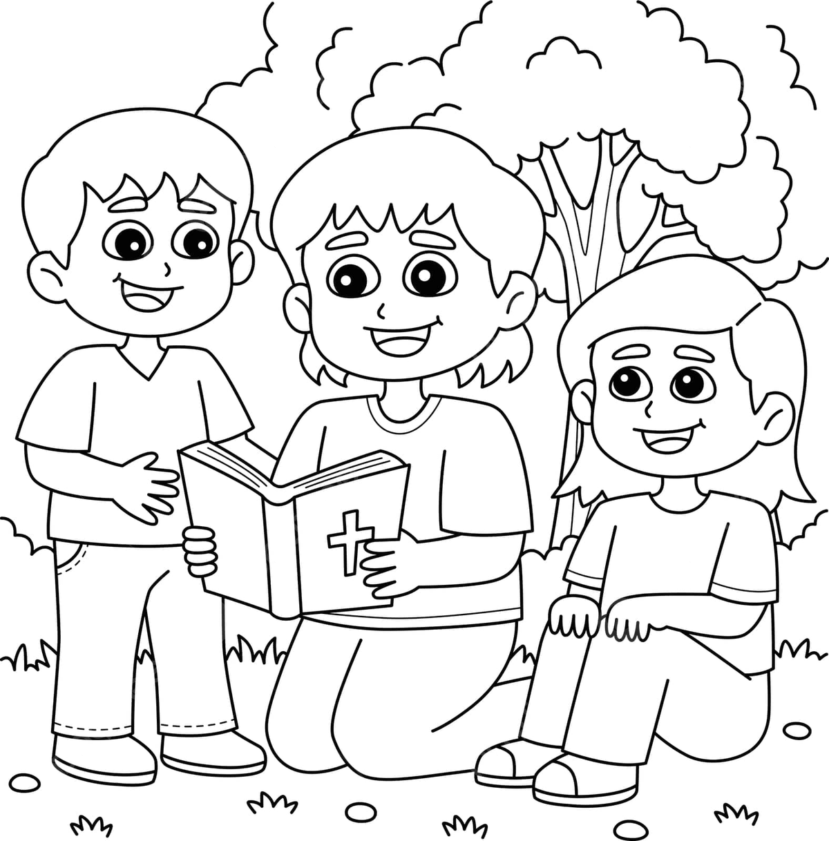 Christian Children Reading A Bible Coloring Page Silhouette Colouring Spiritual Vector Ring Drawing Bible Drawing Christian Drawing Illustration Background And Wallpaper For Free Download Pngtree