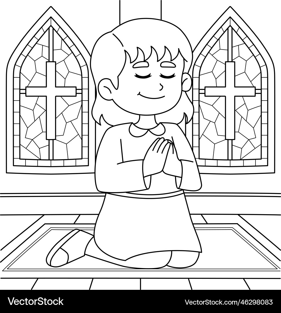 Christian Girl Praying Coloring Page For Kids Vector Image Christian Girl Praying Coloring Page For Kids Vector Image