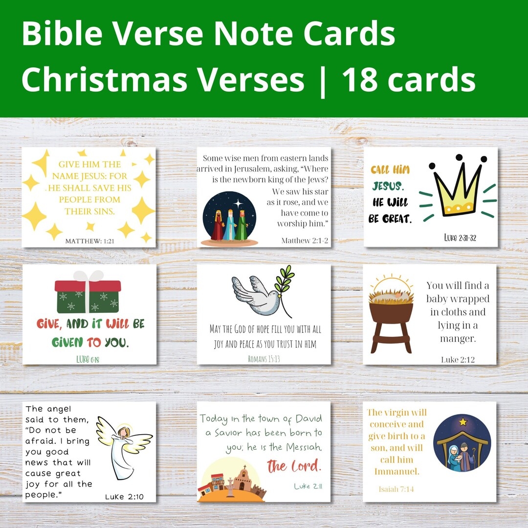 Christmas Bible Verse Note Cards Printable Scripture Cards For Kids Memory Verses Encouragement Cards Lunch Box Notes Bookmarks Etsy