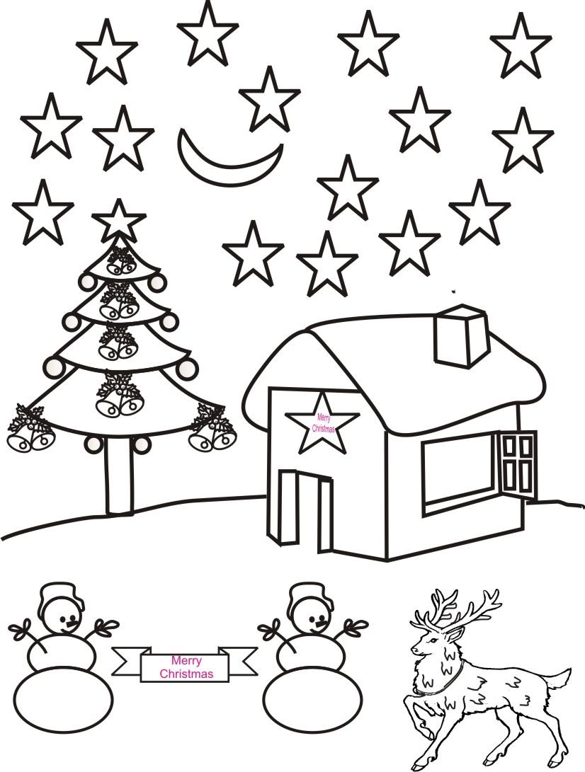 Christmas Night Scenery Coloring Page
