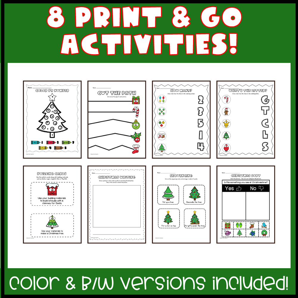 Christmas No Prep Preschool Activity Pack Print And Go Worksheets Made By Teachers