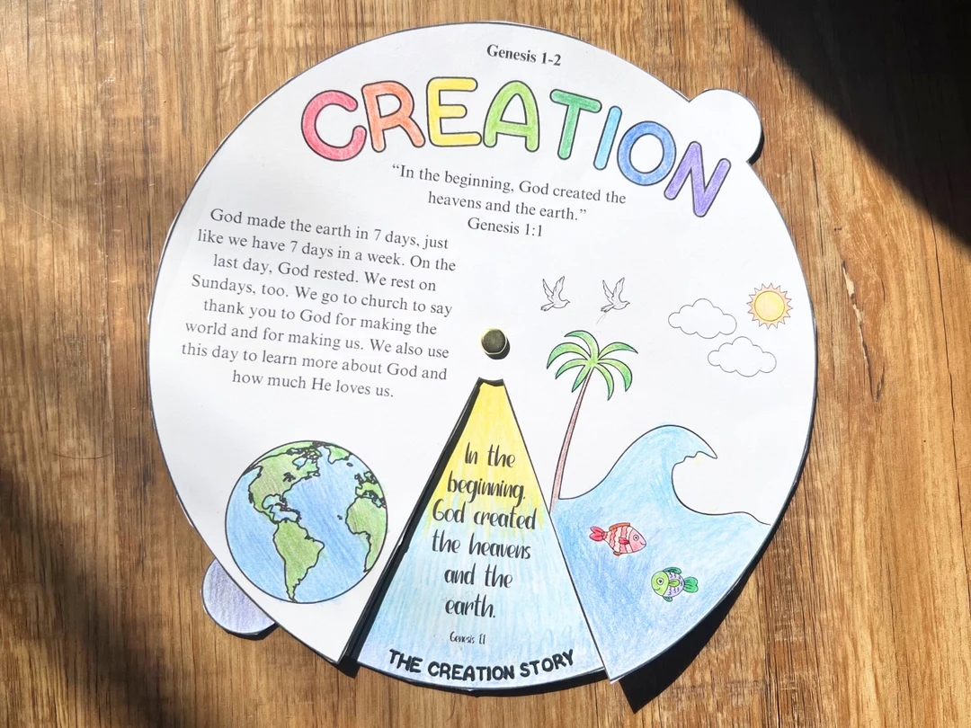 Creation Story Coloring Wheel Printable Bible Lesson Kids Crafts 