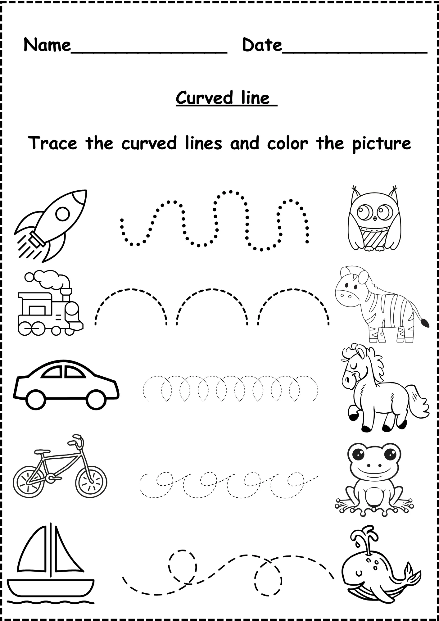 Curved Line Tracing Worksheets For Kindergarten Free