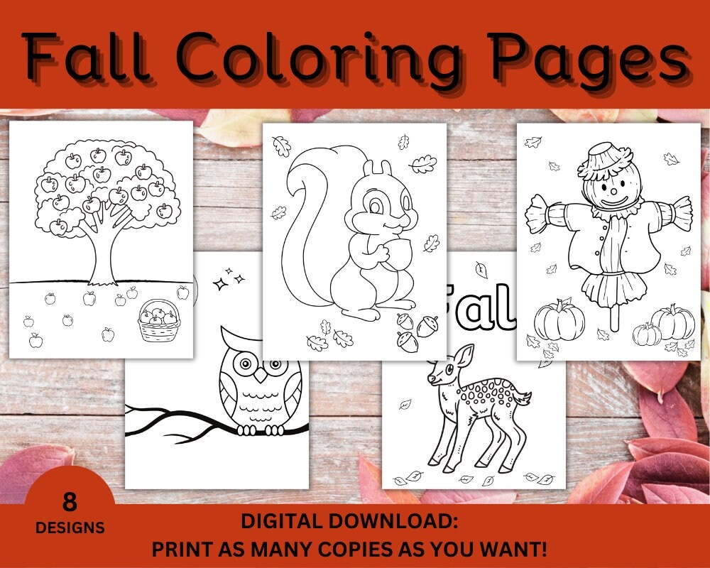 Fall Coloring Pages Fall Activity Kids Coloring Pages Autumn Classroom Activity Digital Download Etsy