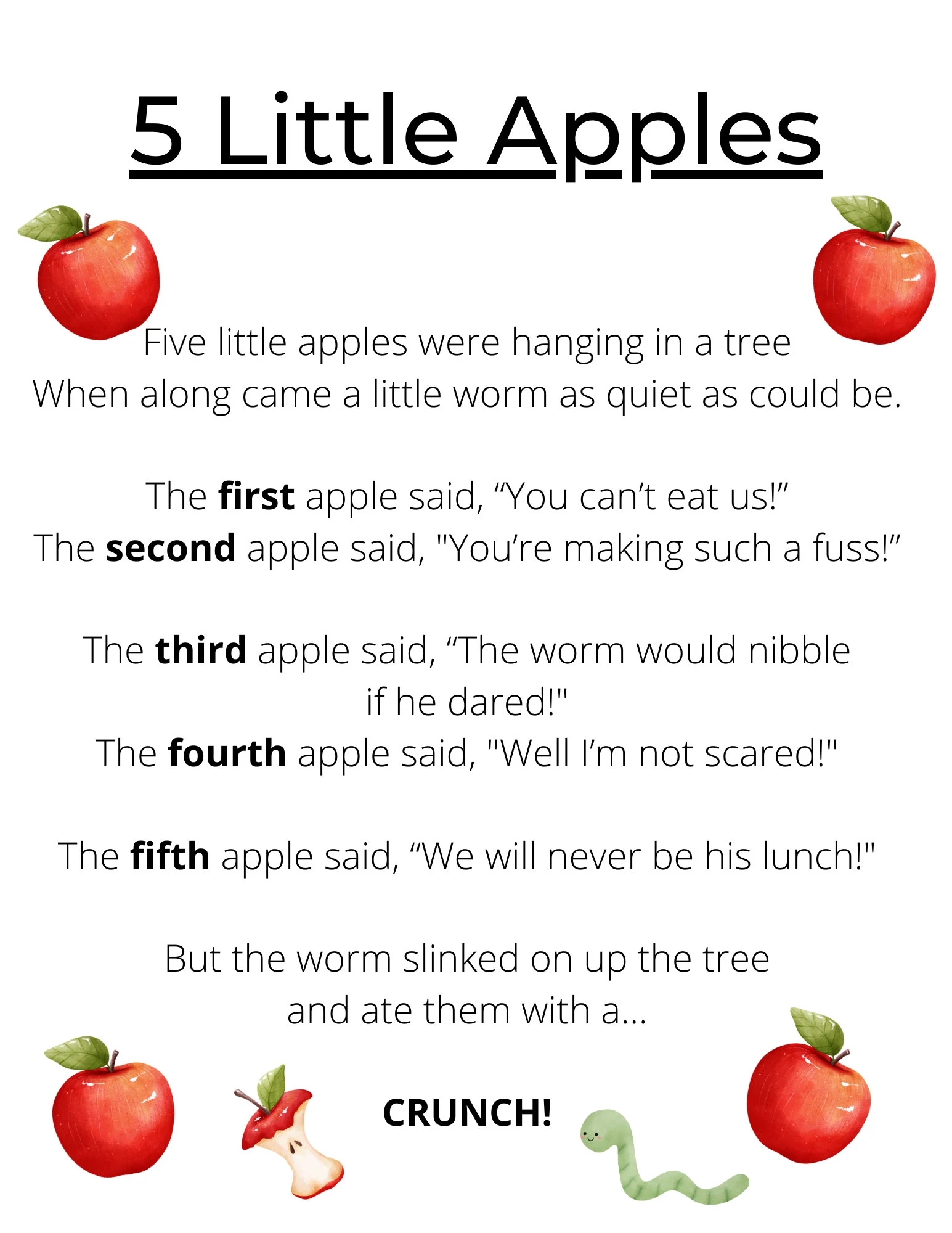 Five Little Apples Poem Interactive Poetry Fall Poetry Ideas For Preschool Homeschool Kindergarten DIGITAL DOWNLOAD