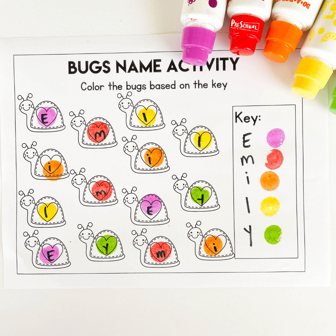  FREE Printable Bug Preschool Name Worksheet Activity
