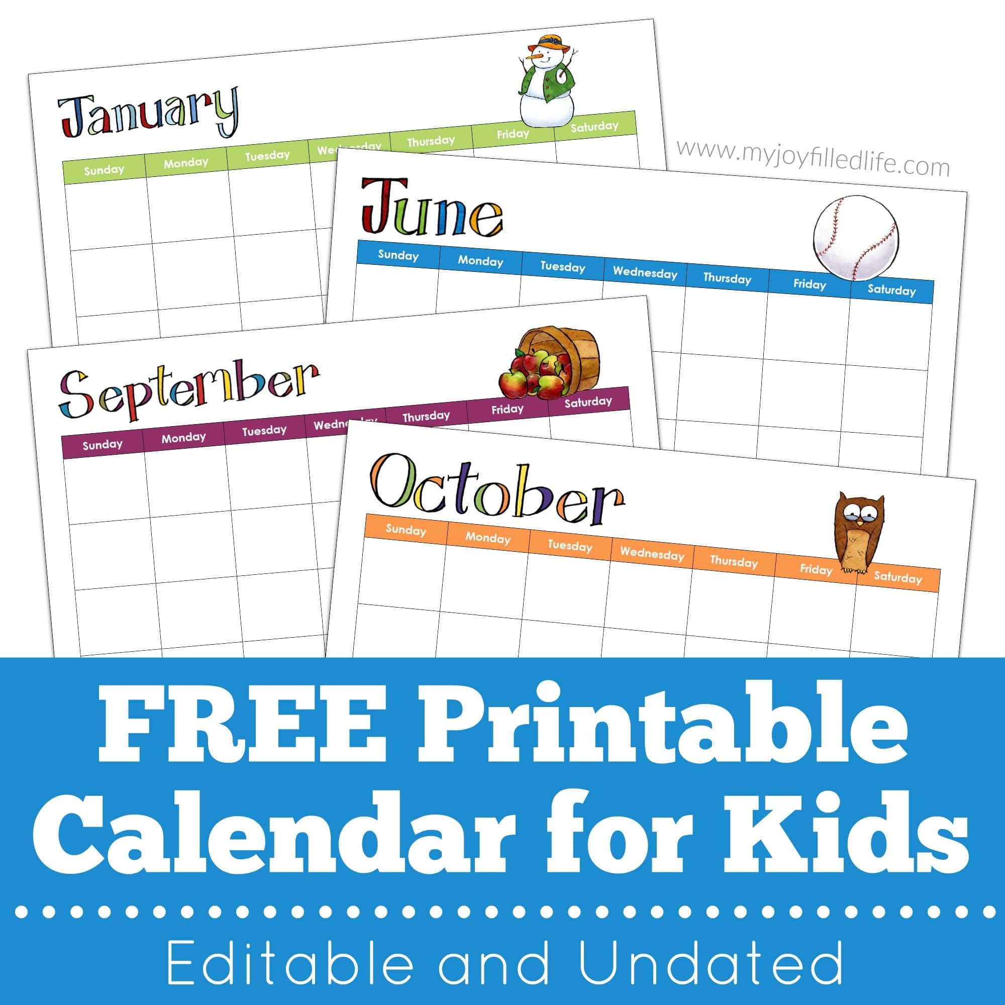 FREE Printable Calendar For Kids Editable U0026 Undated My Joy Filled Life
