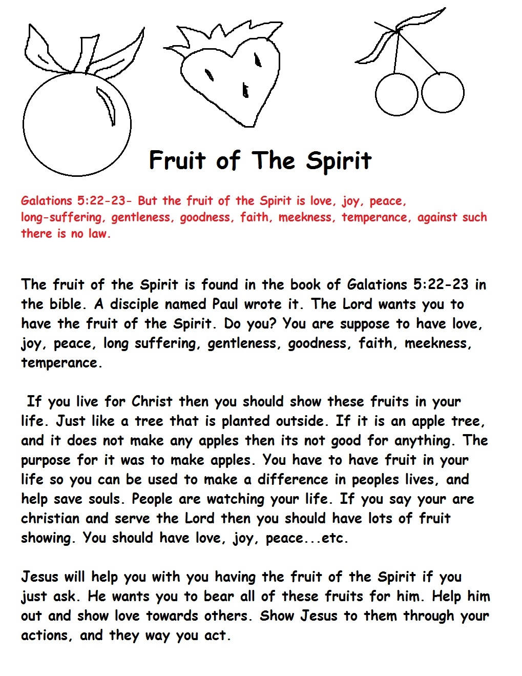 Fruit Of The Spirit Sunday School Lesson