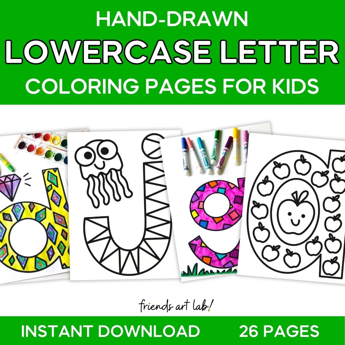 Hand Drawn Lowercase Letter Coloring Pages For Kids Friends Art Lab