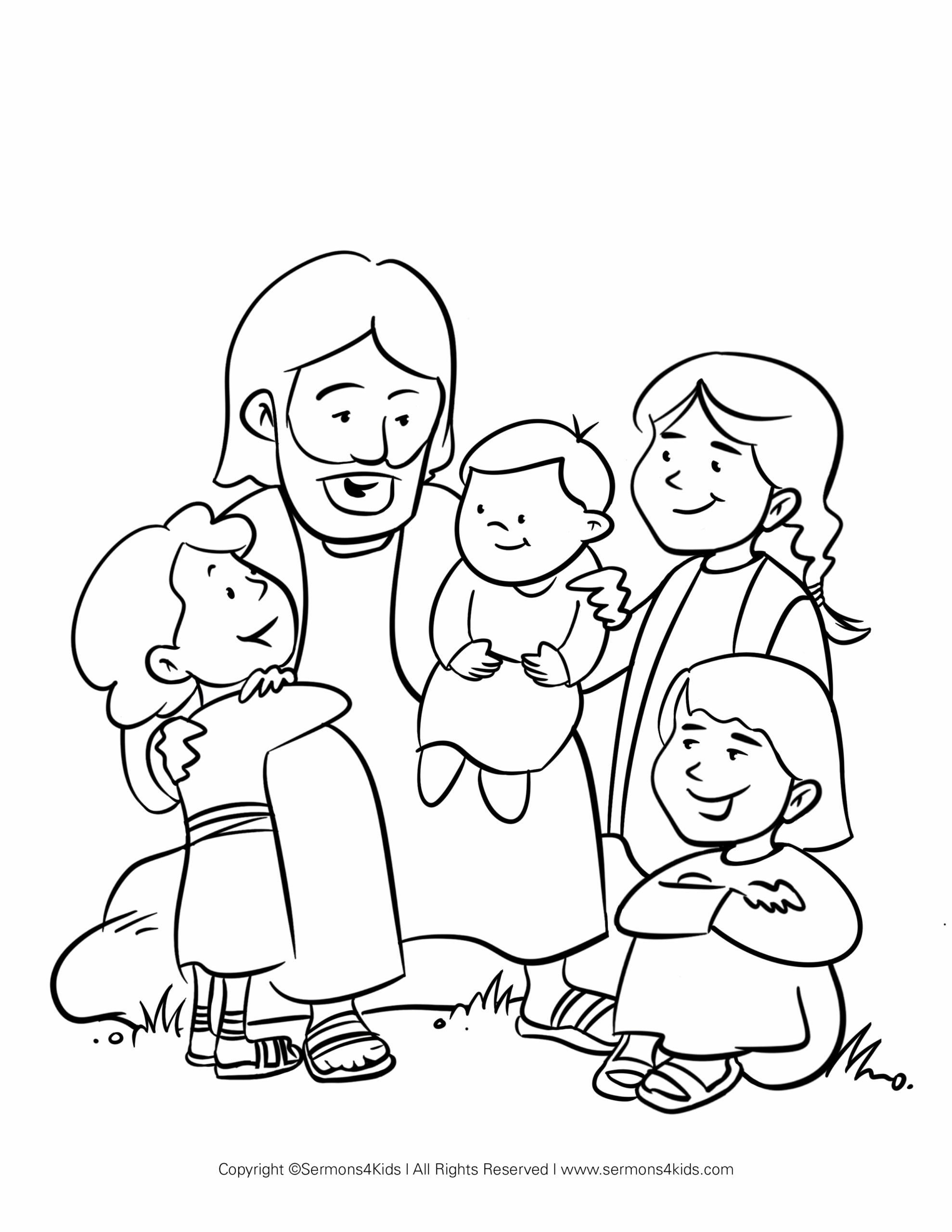 Jesus And The Children 1 Children s Coloring Page From Sermons4Kids 
