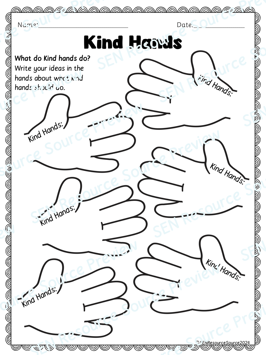 Kind Hands Worksheet Teaching Resources