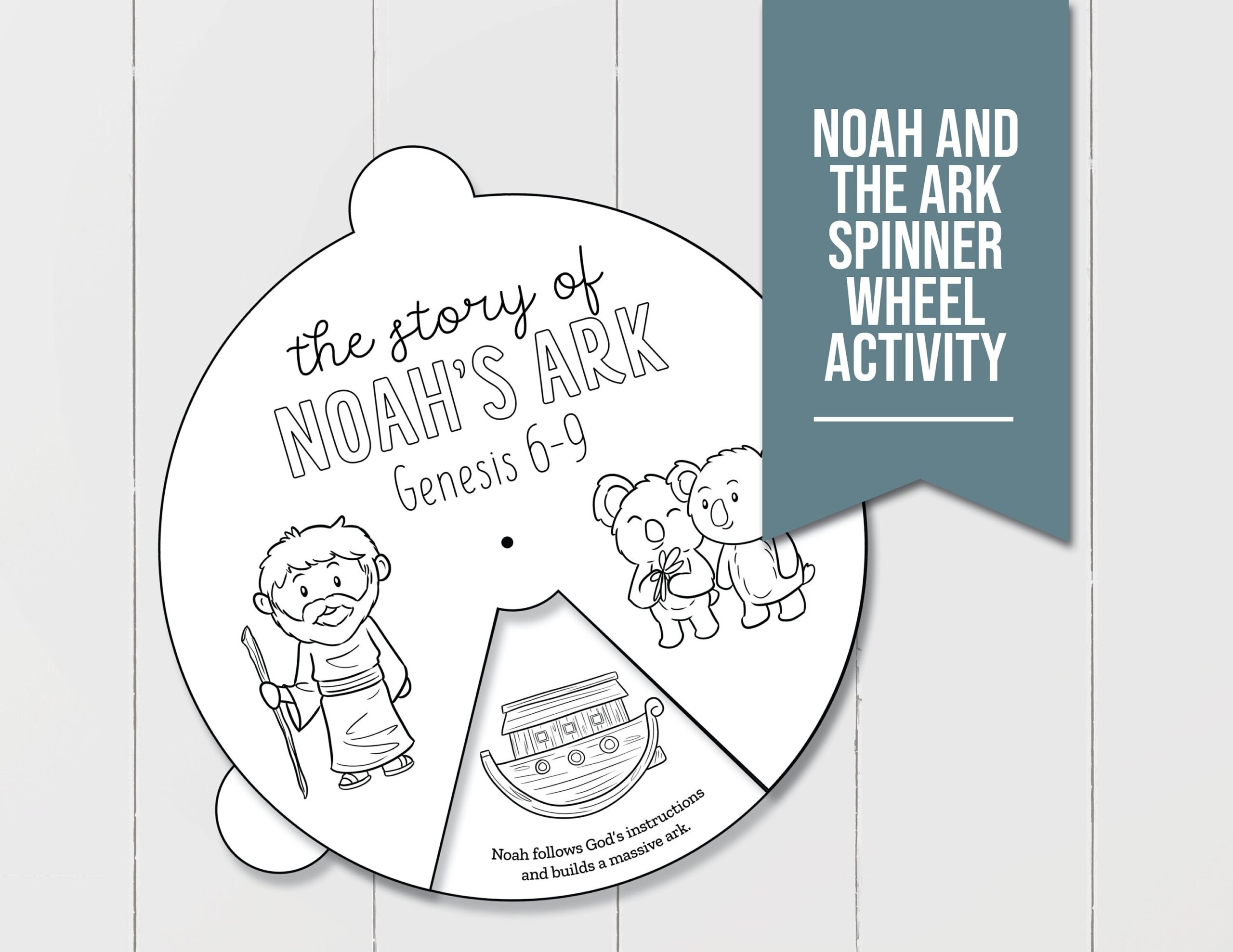 Noah And The Ark Spinner Wheel Printable Perfect Sunday School Activity For Kids Coloring Activity About Noah And The Ark Etsy