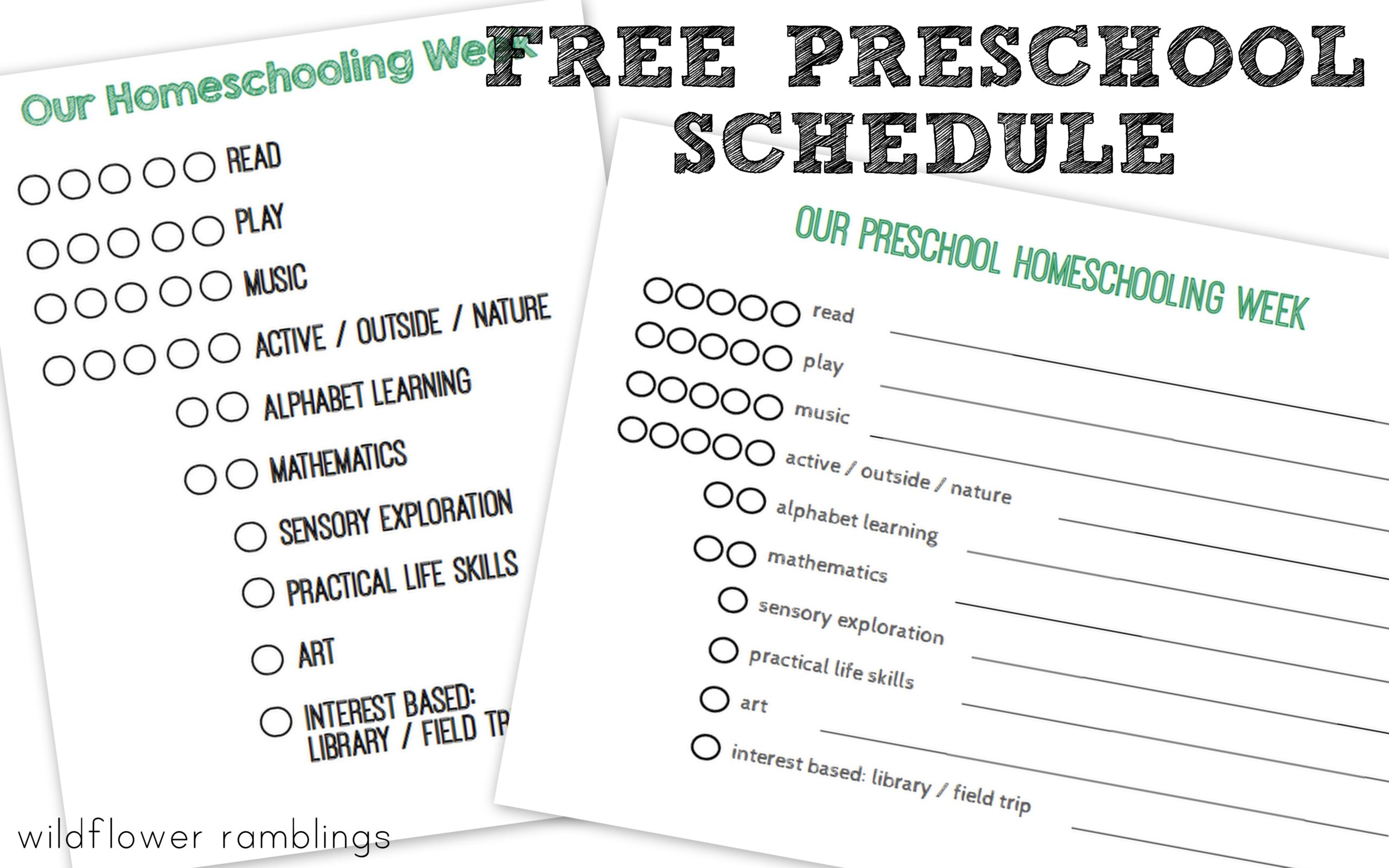 Preschool Homeschooling Schedule free Printable Wildflower 
