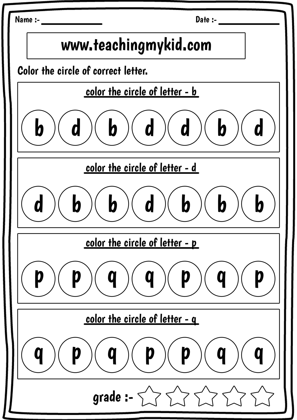 Preschool Printable Worksheets Confusing Letters B d p q