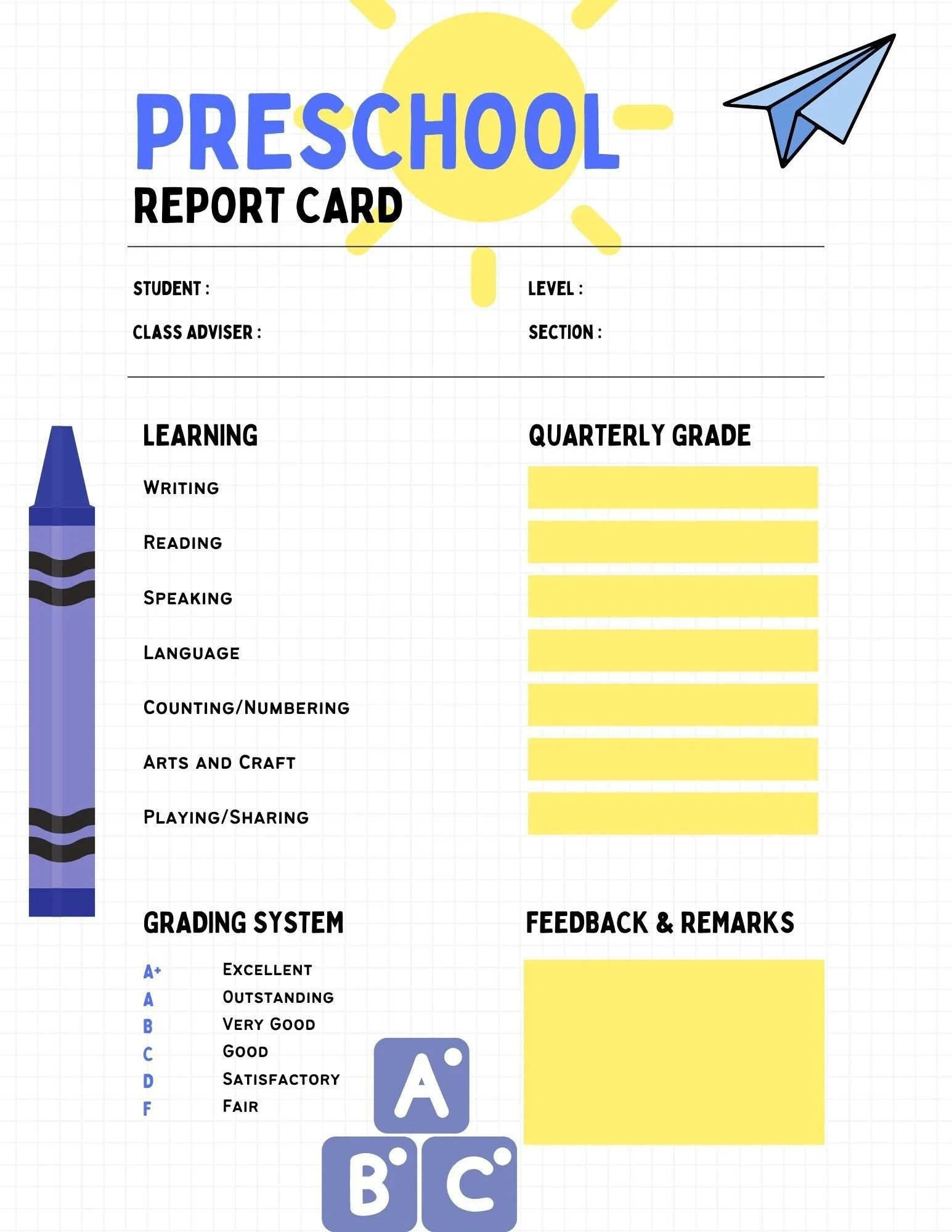 Preschool Report Card Preschool Printable Preschool