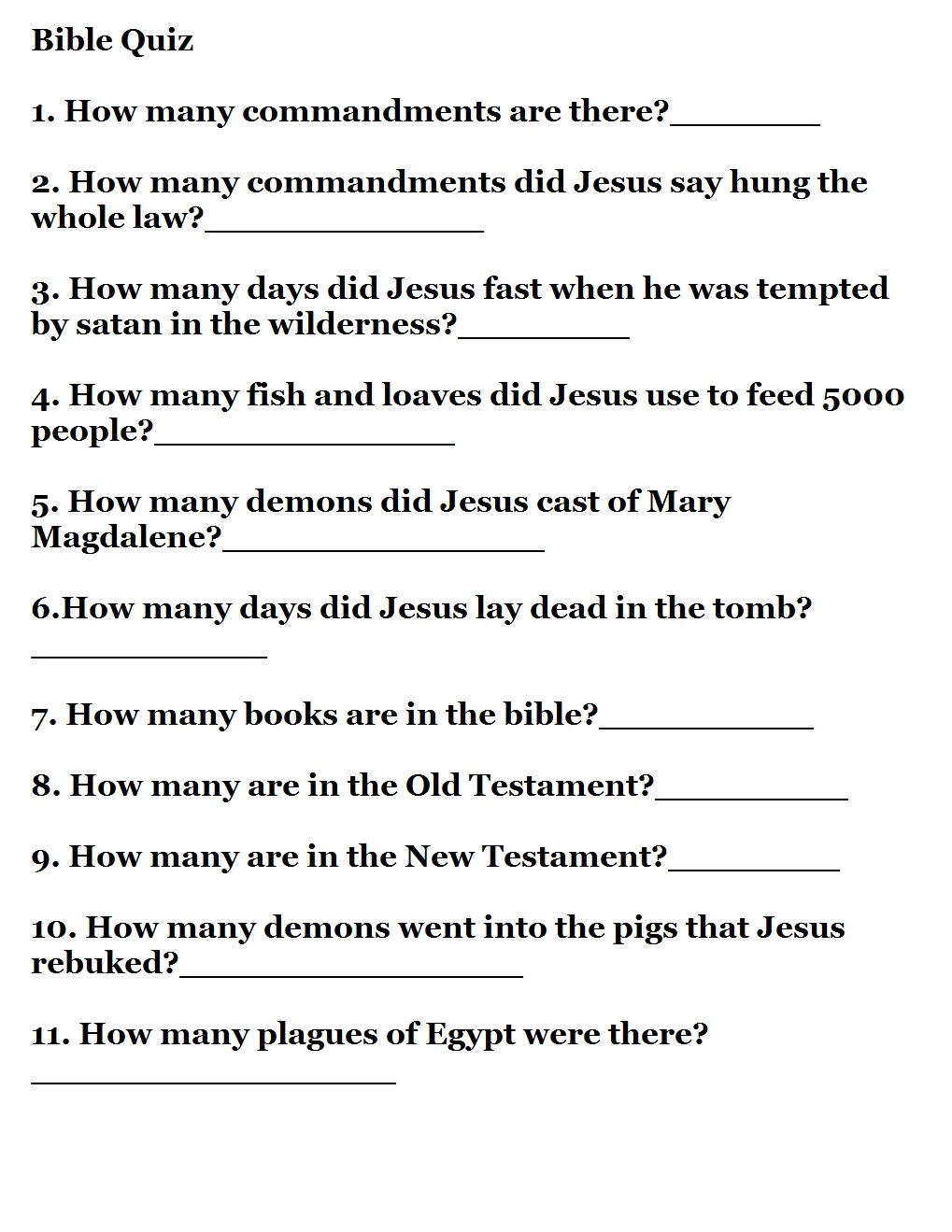 Printable Bible Quizzes Worksheets Library