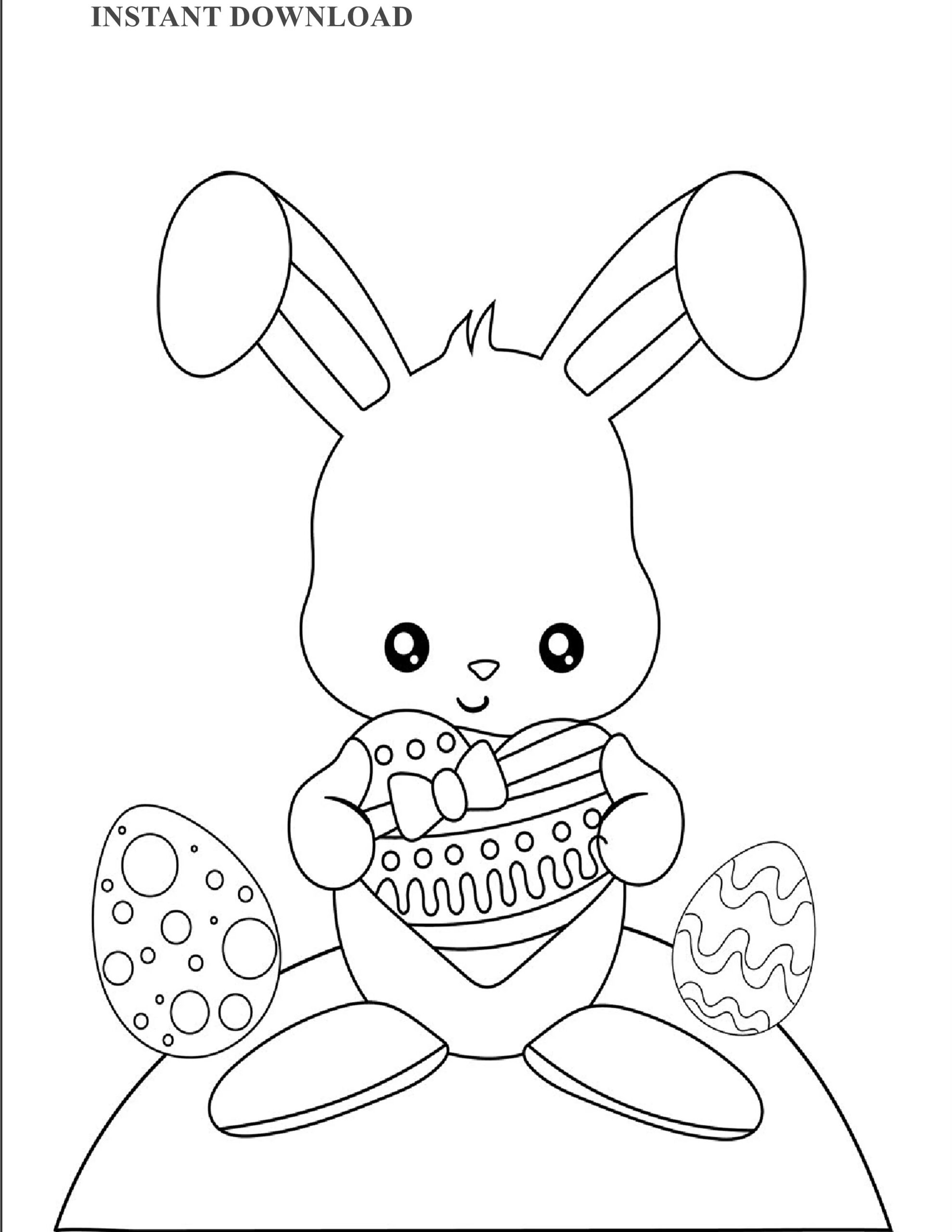 Printable Easter Bunny U0026 Eggs Coloring Page Instant Download Digital File 8