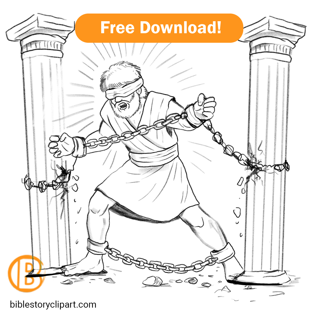 Samson s Final Act Coloring Page Bible Story Clipart Samson s Final Act Coloring Page Bible Story Clipart