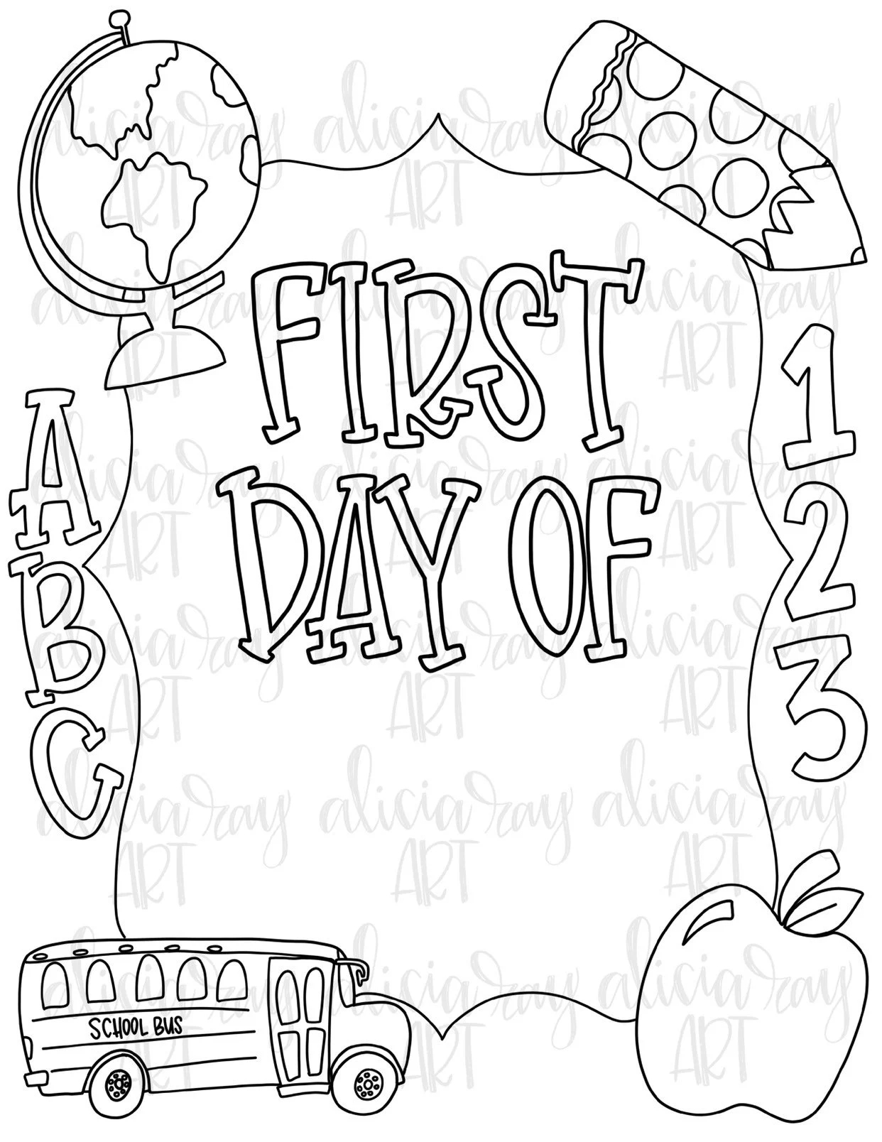 School Coloring Page Digital Download First Day Of School Sign Hand Drawn Illustration First Day Of School Coloring Shirt Design Etsy