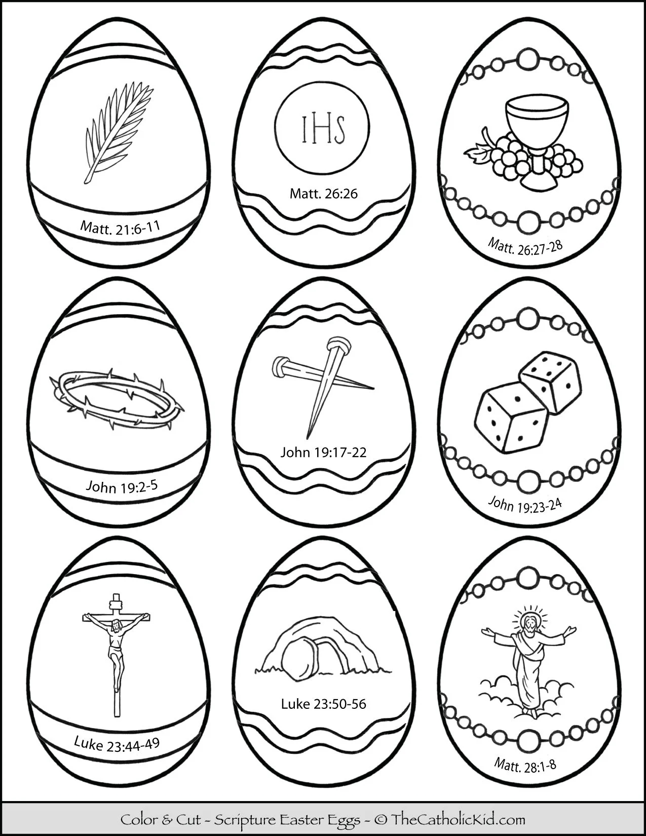 Scripture Verse Easter Eggs Coloring Page Cut Outs Resurrection 