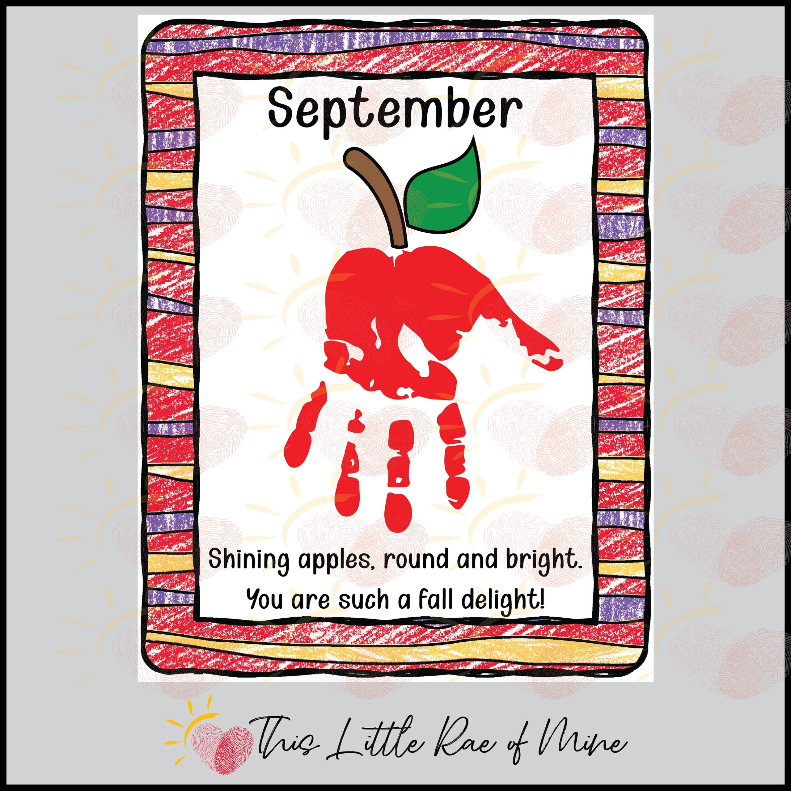 September Apple Handprint Art Keepsake Printable DIY Kid September Apple Handprint Art Keepsake Printable DIY Kid