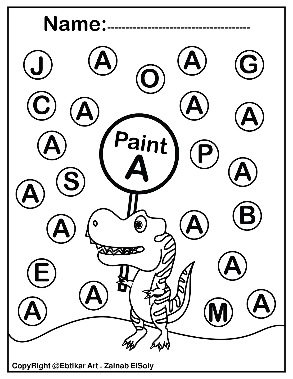 Set Of ABC Dinosaur Trex Activity Paint A Dot Preschool Coloring Sheets