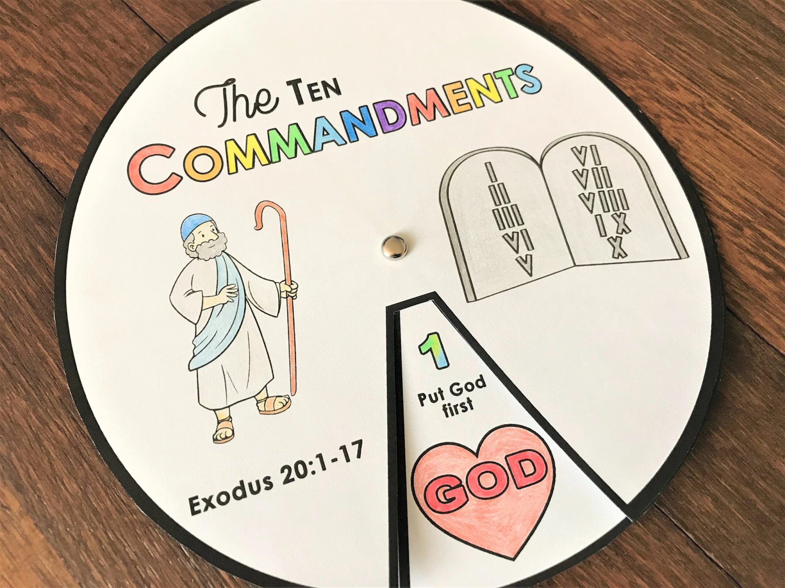 Ten Commandments Coloring Wheel Printable Bible Activity Watercolor Kids Bible Lesson Memory Game Sunday School Etsy