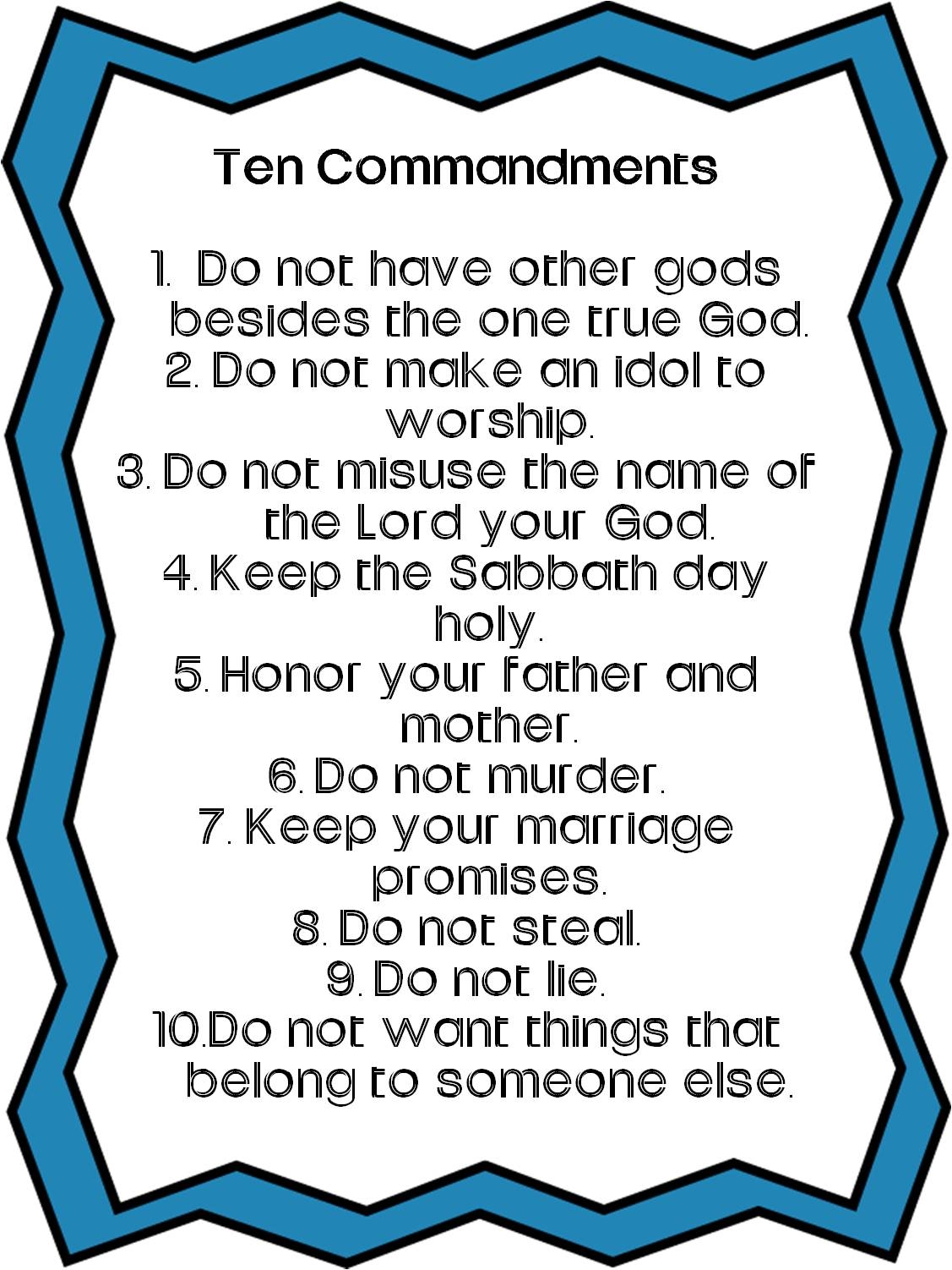 Ten Commandments For Kids Simple 10 Commandments Printable Worksheets Library