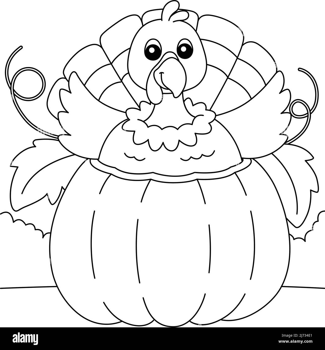 Thanksgiving Turkey Inside Pumpkin Coloring Page Stock Vector Image U0026 Art Alamy