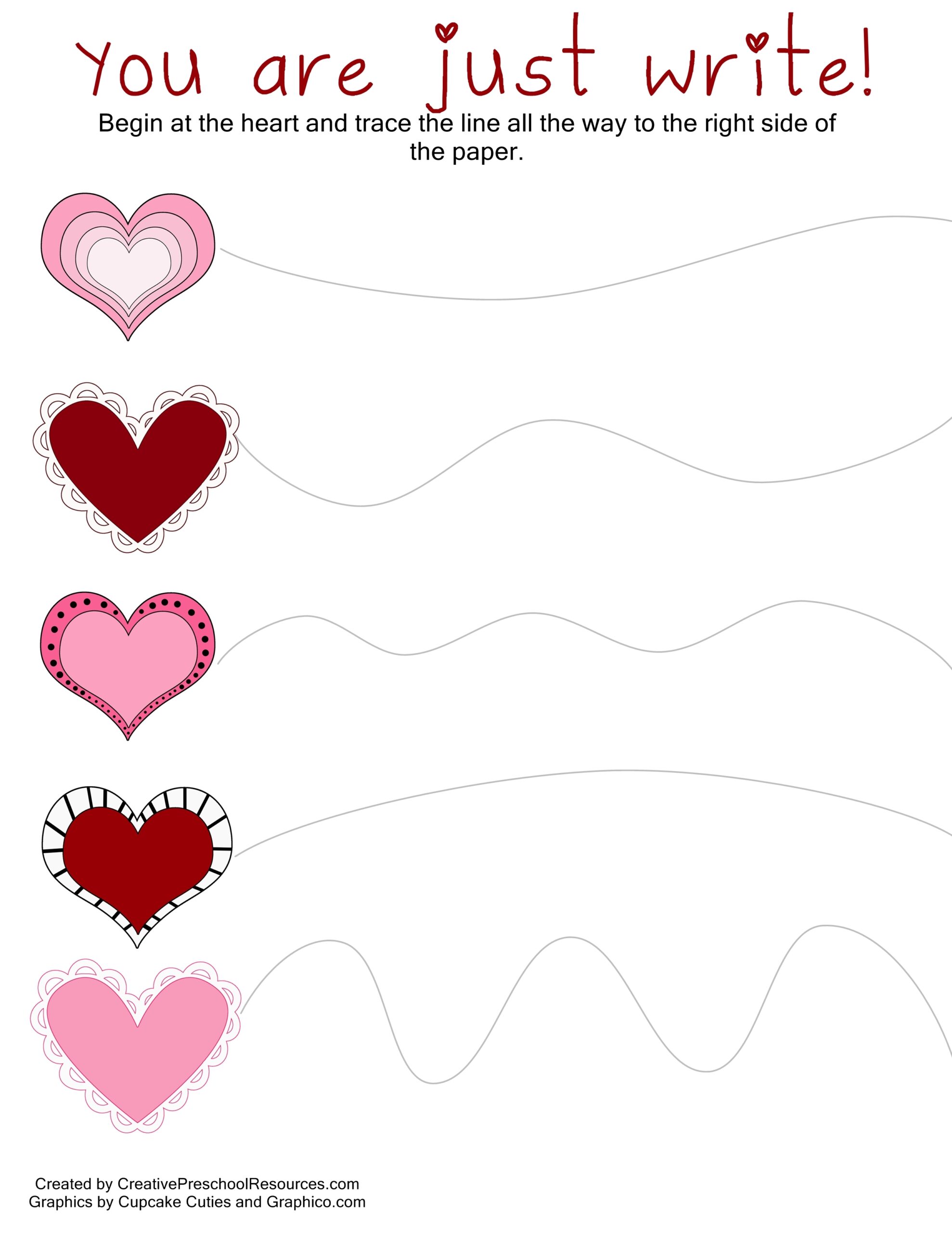 Valentine Trace U0026 Cut Printables Creative Preschool Resources
